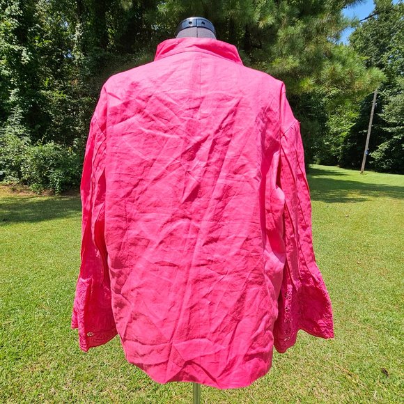 Vintage Plus Size 26 Hot Pink Lace Bell Sleeve Blazer Suit Jacket by Elizeh - Picture 11 of 12